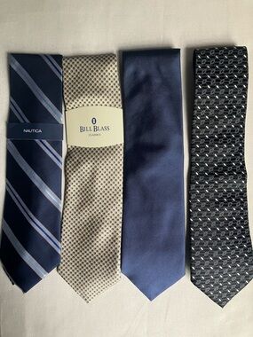 4 Silk Neckties Traditional Classic Professional New Blue, Taupe, Gray